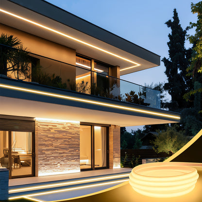 Strisce LED COB, adatte per AC 220V-240V, illuminazione esterna flessibile, con 288 LED per metro. Questa striscia LED adesiva offre un alto contrasto in bianco o bianco caldo, ideale per decorare cucine, giardini e interni domestici.