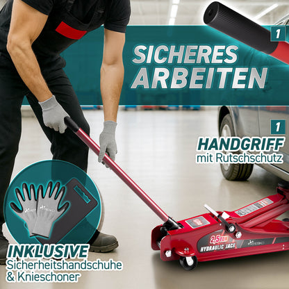 Cric idraulico per auto TRESKO® 2.5 - 3T | Cric idraulico per spostamento auto e SUV con ruote piane e a 360°, include 2 guarnizioni in gomma, tappetino protettivo, guanti