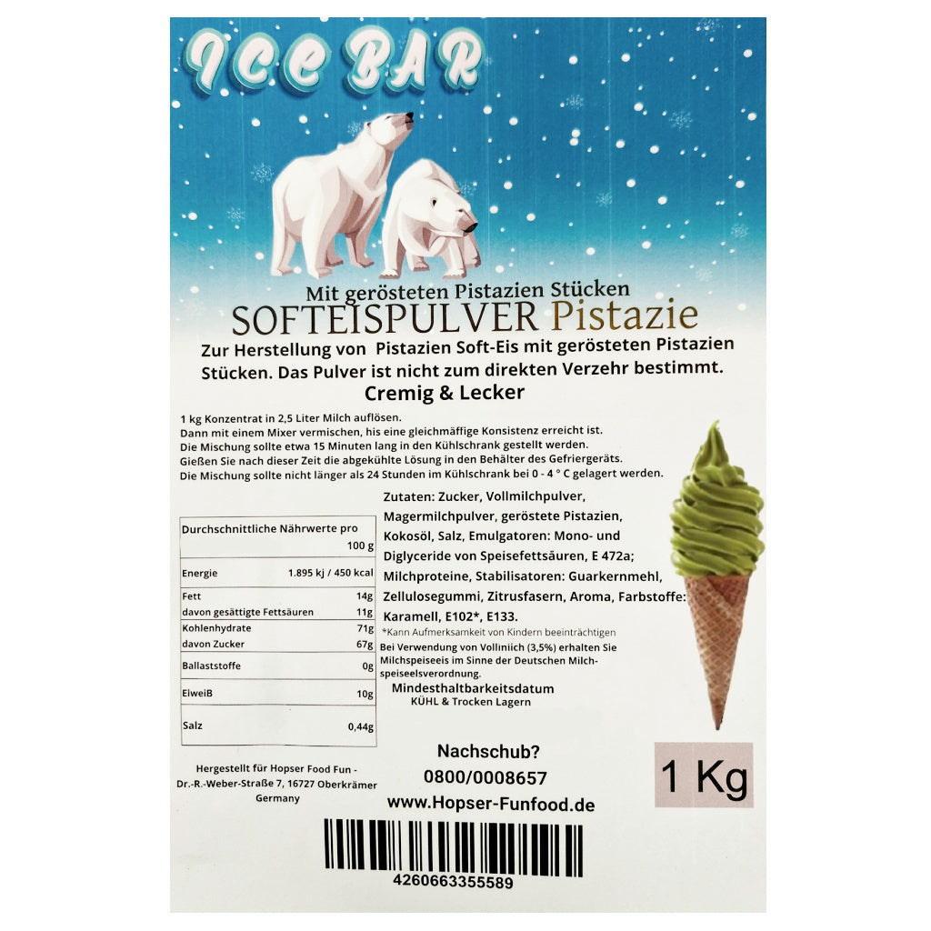 Polvere di Ghiaccio Morbido Orso del Ghiaccio Salato Pistachio 1 Kg per Macchina del Ghiaccio Morbido 1:2.5 Pistachio