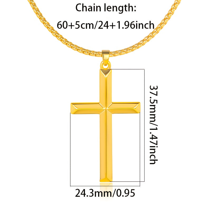 Questo elegante e raffinato collana con ciondolo da uomo è realizzata in argento 925 e placcata in oro 18 carati. Include una catena a scatola e un ciondolo a croce tridimensionale.