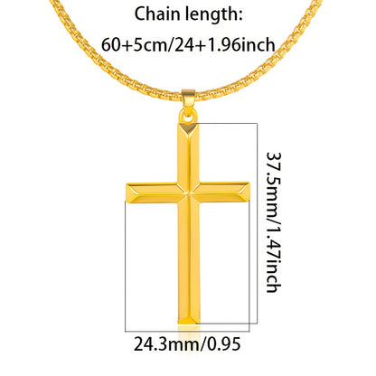 Questo elegante e raffinato collana con ciondolo da uomo è realizzata in argento 925 e placcata in oro 18 carati. Include una catena a scatola e un ciondolo a croce tridimensionale.