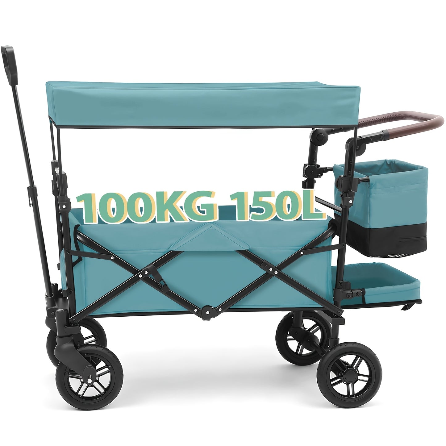 Carrello a mano pieghevole con tetto per carichi pesanti 100 kg 150 L - Ruote con freno, maniglia regolabile, tessuto in nylon Oxford per campeggio in famiglia, shopping e giardinaggio (Grigio/Nero/Grigio-Nero/Verde scuro)
