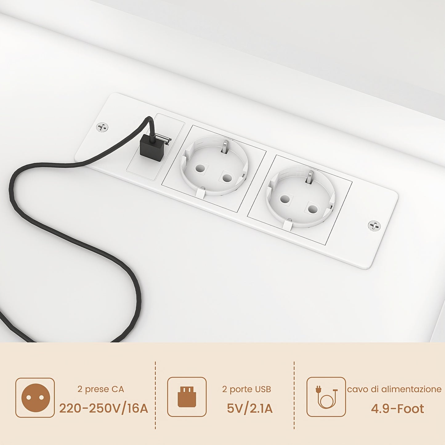 Grandi Scrivania da Trucco con Specchio LED Illuminato e Presa Elettrica, Tavolo da Trucco con 7 Cassetti, 4 Ripiani e 5 Ganci, Tavolo da Trucco, Set Scrivania da Trucco per Camera da Letto, Bagno