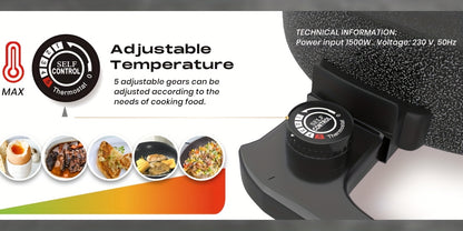 SUPERLEX 40X7Cm Padella Elettrica Multiuso | 1500W Antiaderente con Piastra in Alluminio | Base in Acciaio | Coperchio in Vetro Temperato | Termostato Regolabile | Ampia Capacità di 7L per Pizza, Feste & Cucina Familiare