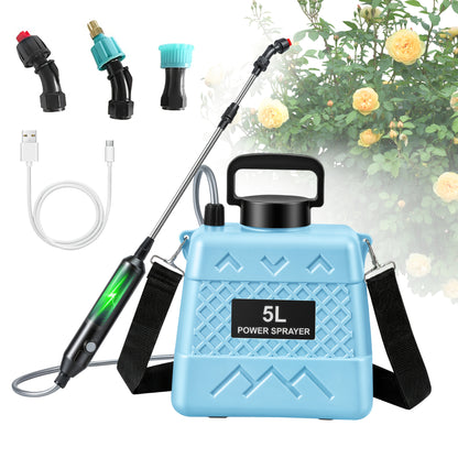 Spruzzatore Elettrico da 5L 1,32 Galloni con Annaffiatoio Elettrico Portatile Ricaricabile, Attrezzo Elettrico per Innaffiare il Giardino, Spruzzatore da Giardino con 3 Ugelli a Nebbia e Asta Estensibile, Adatto per Innaffiare Prati, Colture, Giardinaggio