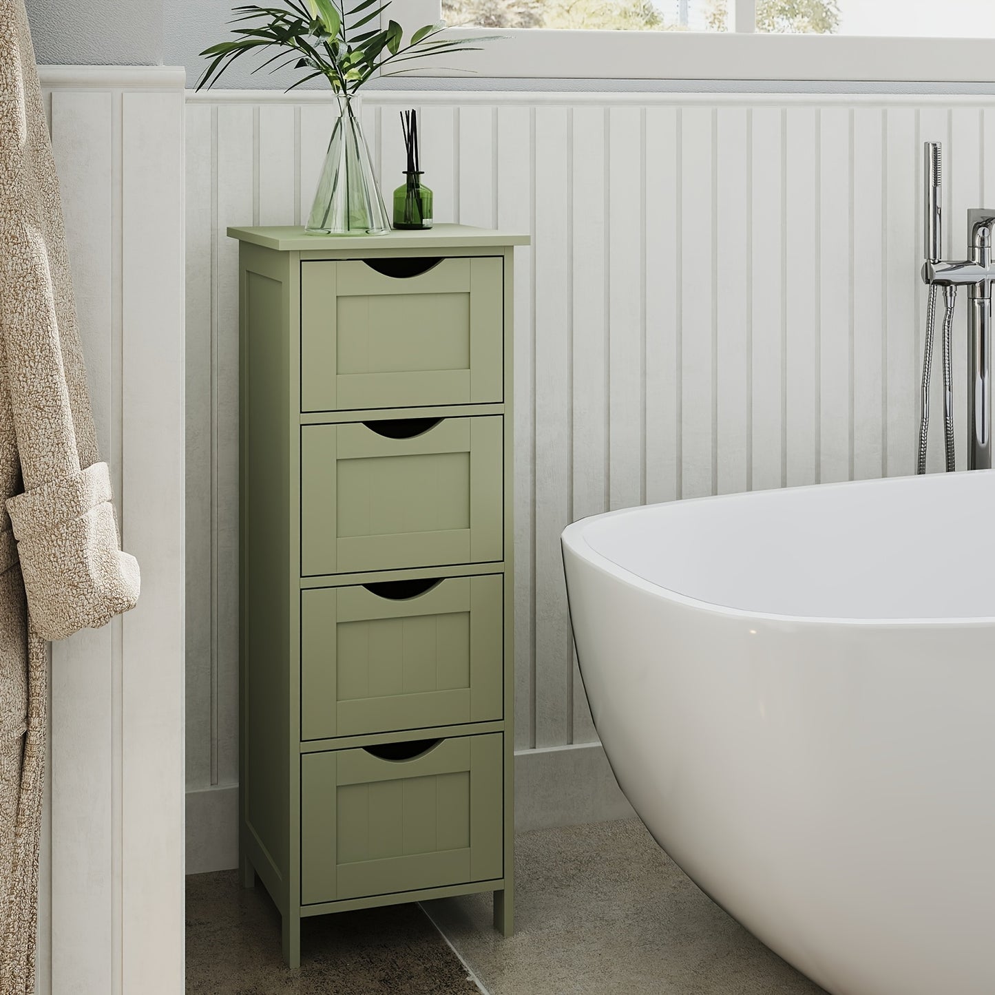 Armadio per il bagno moderno e indipendente con 4 cassetti, 30 x 30 x 82cm - Costruzione in legno duro, design contemporaneo, uso indipendente, ideale per l'organizzazione della casa e dell'ufficio, decorazione del bagno e accessori