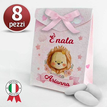 Set 8 Scatoline Bomboniere personalizzate con nome, Prima Nascita, Baby shower, scatole Portaconfetti + 4 mt. nastro raso, Festa nascita bimbo orsetto blu