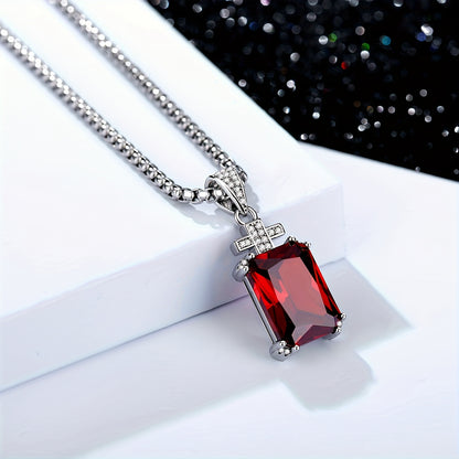 Collana a croce da uomo di alta qualità | Ciondolo con zaffiro cubico taglio gemma sintetica da 17,5CT | Catena in acciaio inossidabile 304L da 60,96 cm | Regalo di lusso per lui