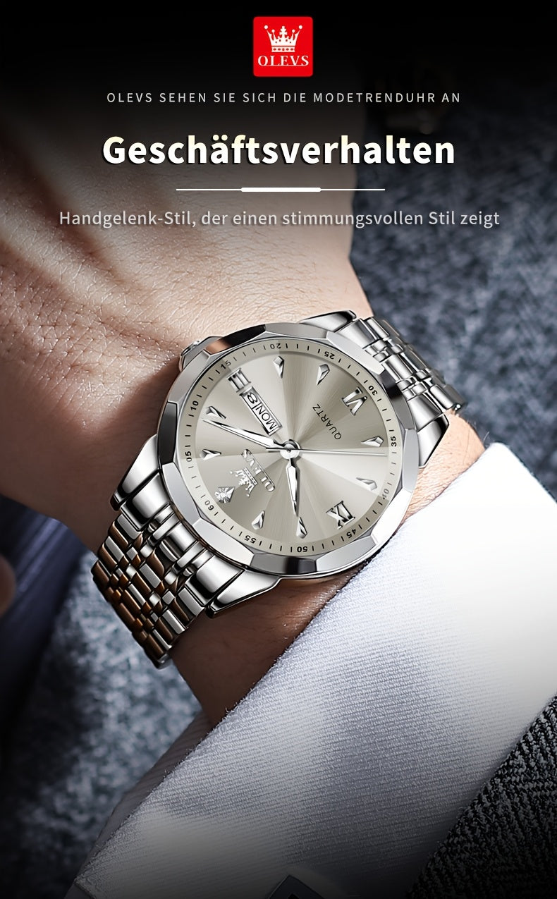 OLEVS Orologio da Uomo Classico Analogico Quarzo Cronografo Business Elegante Orologi con Strass di Lusso in Acciaio Inossidabile con Fase Lunare e Calendario Orologi da Uomo Relojes De Hombre Quadrante Blu/Nero/Bianco/Grigio