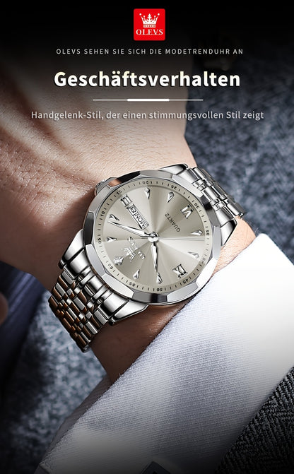 OLEVS Orologio da Uomo Classico Analogico Quarzo Cronografo Business Elegante Orologi con Strass di Lusso in Acciaio Inossidabile con Fase Lunare e Calendario Orologi da Uomo Relojes De Hombre Quadrante Blu/Nero/Bianco/Grigio