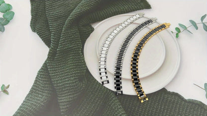 Bracciale Magnetico Uomo JewelryWe, Bracelet Ceramica Moda a Link Rettangolari in Oro Argento Nero Bianco Stile Moderna, Gioiello Benessere Design Classici e Contemporanee di Alta Qualità per Polso Unisex Accessorio Casual