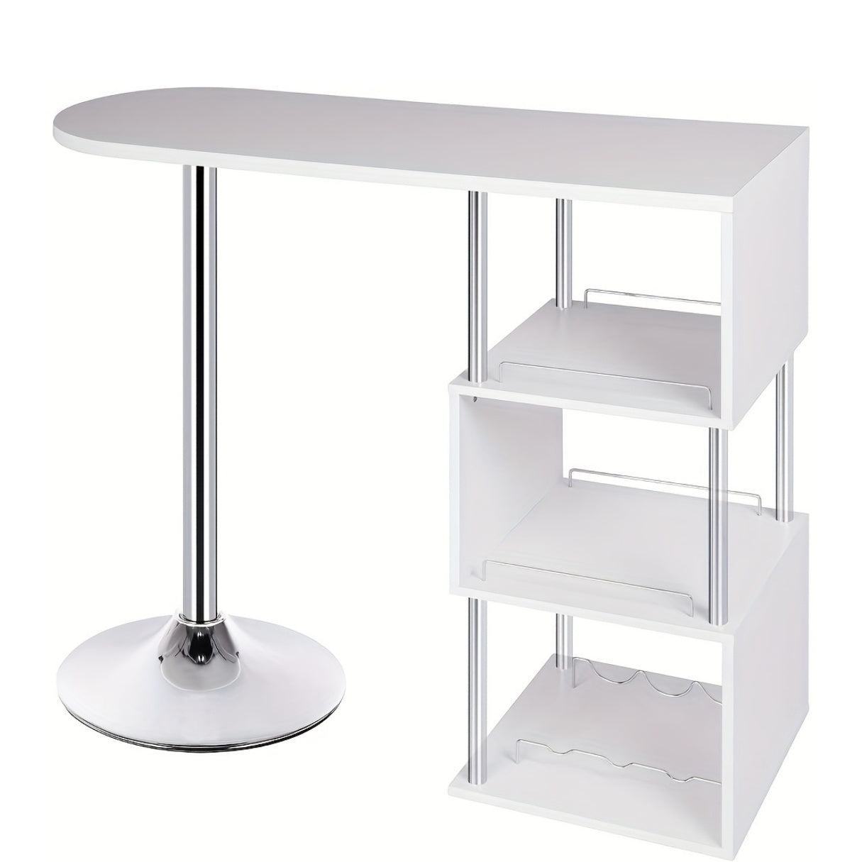 1 pz. Bancone Bar Tavolo da Bistrot Bancone Tavolo con 3 Ripiani con Portabottiglie in Metallo MDF Bianco 113 x 40 x 105 cm (L x P x A) Adatto per Cucina e Altri Luoghi