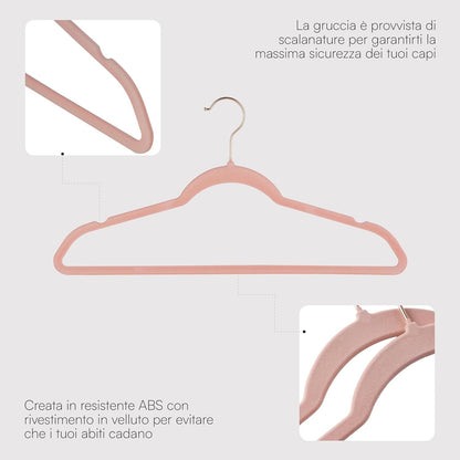 Baroni Home Grucce in Velluto Salvaspazio 44,5 cm – Appendiabiti Antiscivolo con Gancio in Oro o Argento – Design Elegante e Ultra Sottile, Ideali per Vestiti, Camicie, Cappotti – Alta Capacità di Carico – Set da 20 o 50 Pezzi per Organizzare al Meglio il