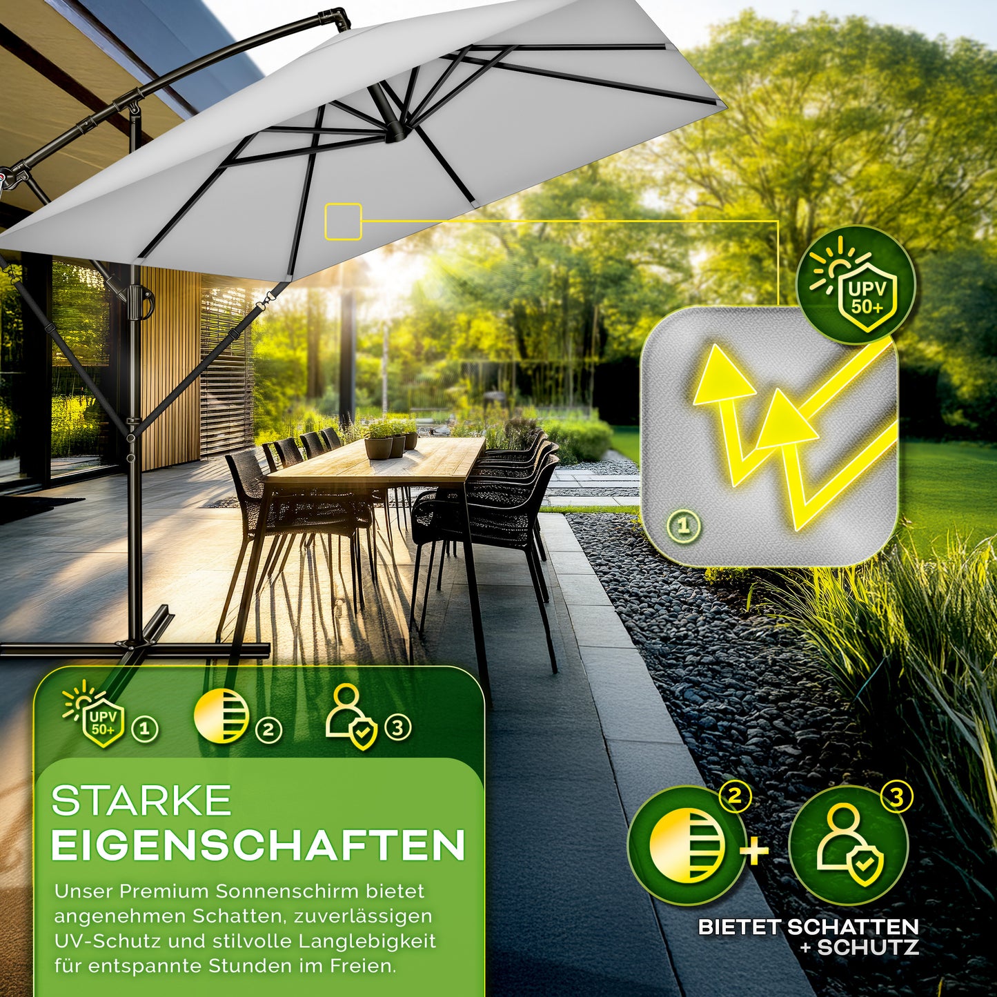 Tillvex® Parasole Rettangolare in Alluminio Ø 330 Cm + Copertura con Manovella | Schermo Angolare a Luce Rossa con Supporto & Parabrezza | Grande Parasole da Giardino in Alluminio Protezione UV | Schermo con Manovella Impermeabile Girevole a 360° per Terr