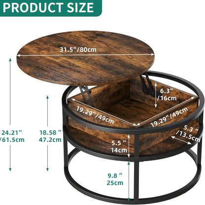 Tavolino da caffè rotondo con sollevamento, tavolino da sa (con scomparto portaoggetti nascosto), tavolino da caffè moderno (con scomparto portaoggetti), adatto per ufficio domestico, tavolino centrale rotondo per soggiorno