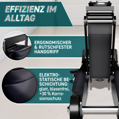 Cric idraulico per auto TRESKO® 2.5 - 3T | Cric idraulico per spostamento auto e SUV con ruote piane e a 360°, include 2 guarnizioni in gomma, tappetino protettivo, guanti