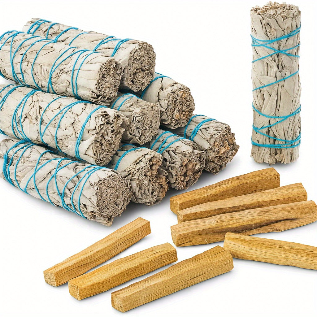 Kit per Purificazione e Incenso con Salvia Bianca e Palo Santo - Kit di Fumigazione con Bastoncino di Salvia