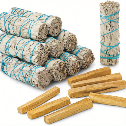 Kit per Purificazione e Incenso con Salvia Bianca e Palo Santo - Kit di Fumigazione con Bastoncino di Salvia