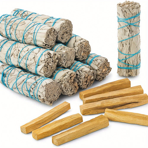 Kit per Purificazione e Incenso con Salvia Bianca e Palo Santo - Kit di Fumigazione con Bastoncino di Salvia