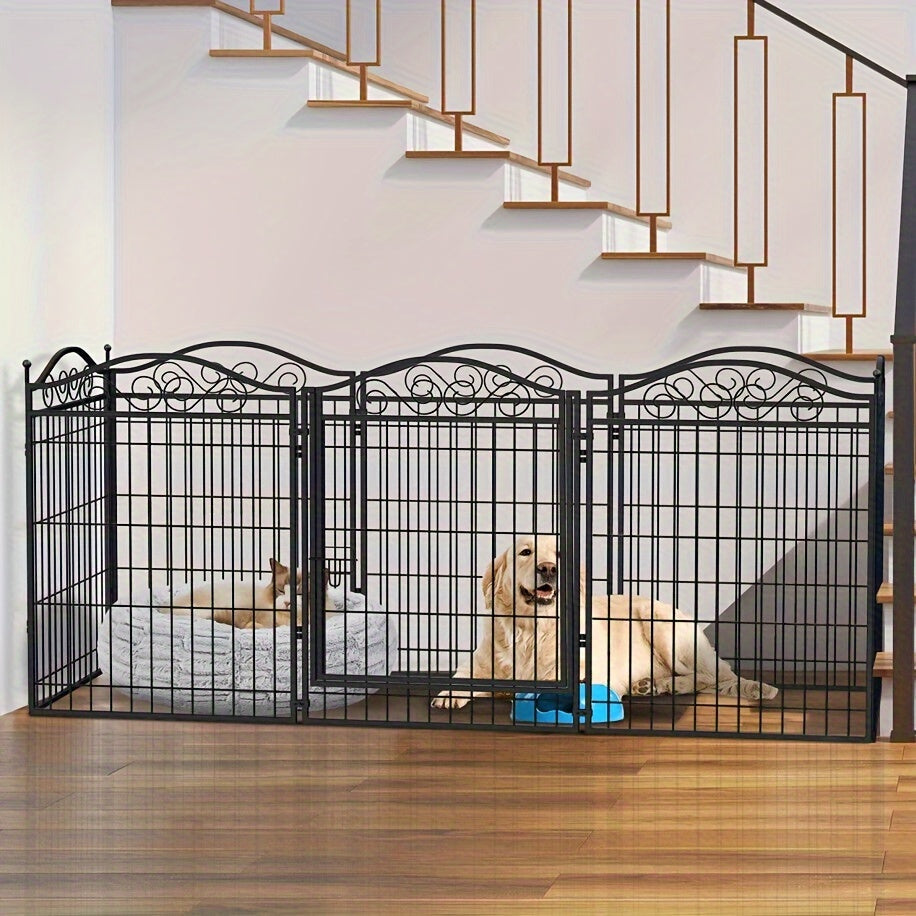 Pannello per cani in metallo per uso intensivo a 8 pannelli: Recinto per animali domestici, Recinto pieghevole per esercizio canino, con cancello, per cani di taglia piccola e media, Recinto per cuccioli, Recinto da gioco ed esercizio, per interni ed este