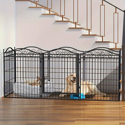 Pannello per cani in metallo per uso intensivo a 8 pannelli: Recinto per animali domestici, Recinto pieghevole per esercizio canino, con cancello, per cani di taglia piccola e media, Recinto per cuccioli, Recinto da gioco ed esercizio, per interni ed este