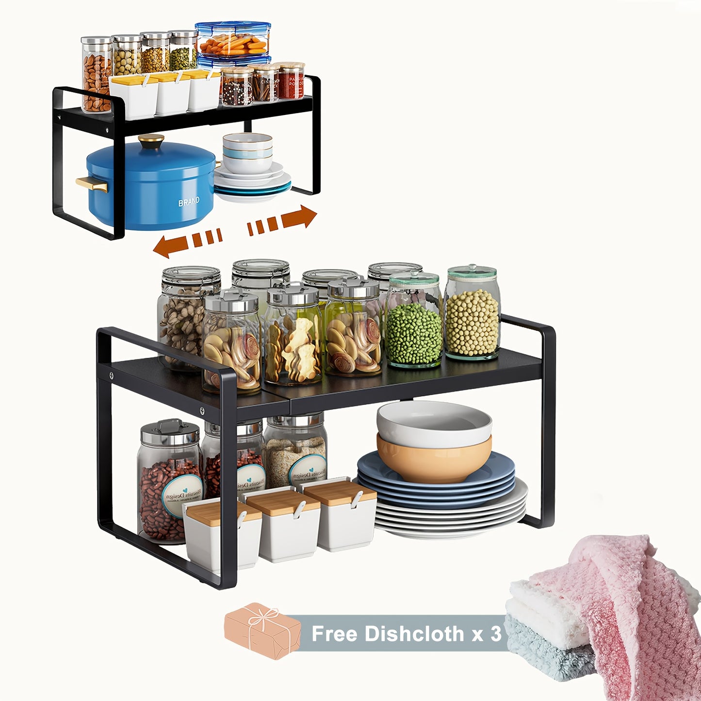 Organizzatore di Scaffali da Cucina in Metallo Regolabile ed Espandibile, Porta Spezie per Banconi e Armadietti, Ideale per Dispensa, Bagno - Scaffali Multiuso a Staffa Sopra, Organizzatori e Contenitori da Cucina, Mensole di Utilità