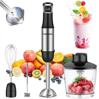 Frullatore a immersione portatile 6 in 1 - Frullatore a immersione in acciaio inossidabile con 5 velocità, tritatutto, frusta e montalatte per carne, purè di patate e pappe