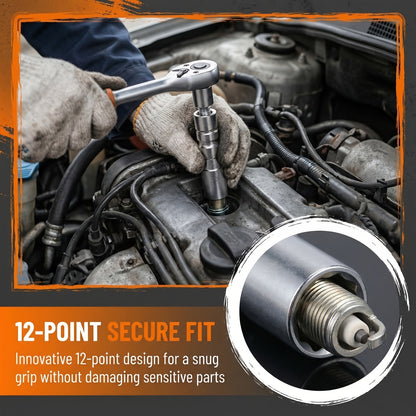 Prodotti di tendenza in 900 Paesi, bussole magnetiche rotanti per candele a spina da 14 mm e 16 mm a parete sottile - Strumento di rimozione bussole per candele a 12 punte con attacco da 3/8 di pollice - Le estensioni rotanti consentono l'accesso alle are