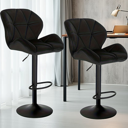 2 pezzi di Sgabelli da Bar, Sgabelli da Bistro Designer, con Schienale, Regolabili in Altezza, Rotanti, in Velluto, Acciaio