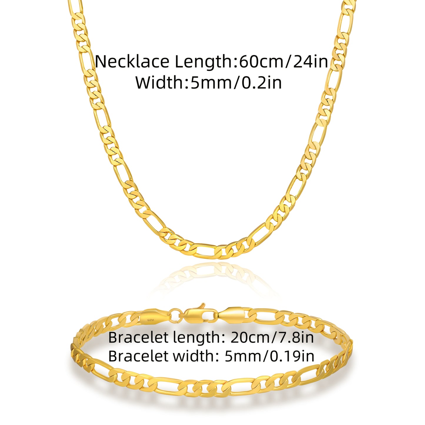 Set di gioielli da donna in argento 925, collana Figaro e bracciale, regalo per serate romantiche, San, Natale, festività, con confezione regalo inclusa
