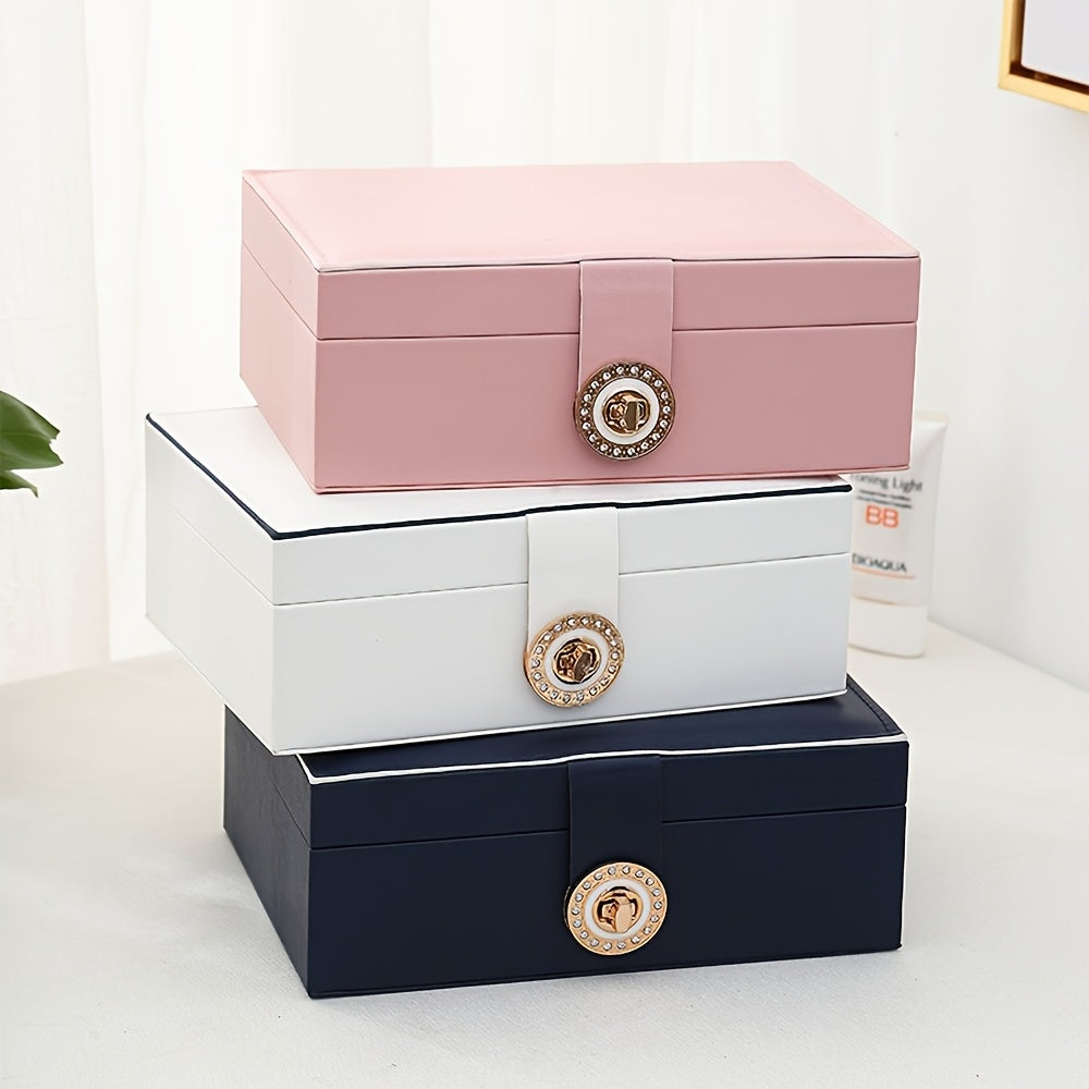 Organizzatore di gioielli di lusso a più livelli con ampio spazio per collane, orecchini, borchie, bracciali e altro, realizzato in ecopelle