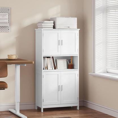 1 pz Mobiletto contenitore multifunzionale moderno e semplice, mobile per bagno, design a quattro ante + ripiano aperto, adatto per bagno/cucina/soggiorno/ufficio 60x120x30cm bianco, manufatto contenitore per la casa
