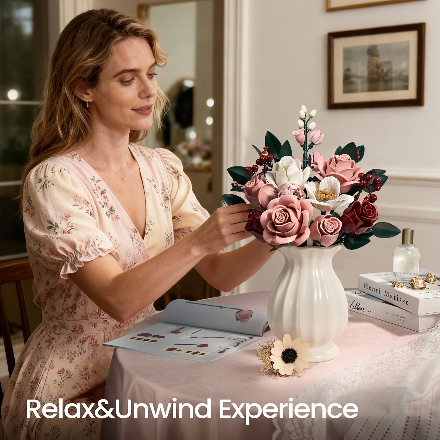 Regalo di San Rose Rosse, Rose Bianche, Bouquet di Rose Rosse, Fiori Artificiali che Non Sbiadiscono, Bouquet di Blocchi da Costruzione per Adulti, Adatto per Bouquet Nuziale di San