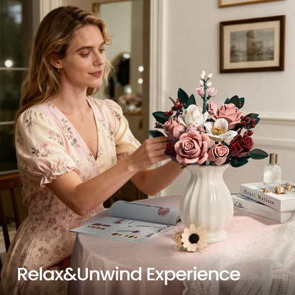 Regalo di San Rose Rosse, Rose Bianche, Bouquet di Rose Rosse, Fiori Artificiali che Non Sbiadiscono, Bouquet di Blocchi da Costruzione per Adulti, Adatto per Bouquet Nuziale di San