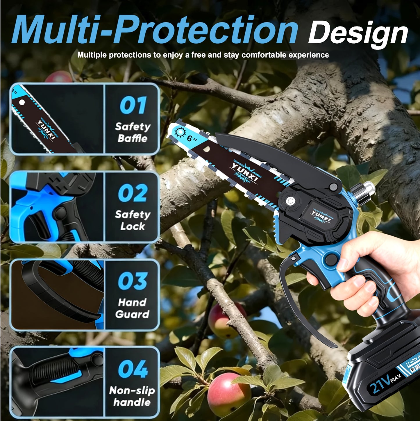 Motosega Elettrica Portatile a Litio, Piccola Motosega Multifunzionale per Uso Domestico, Ideale per Potatura di Rami e Legna in Cortili e Giardini, Regalo Perfetto per Uomini, Mariti e Padri, Opzionale