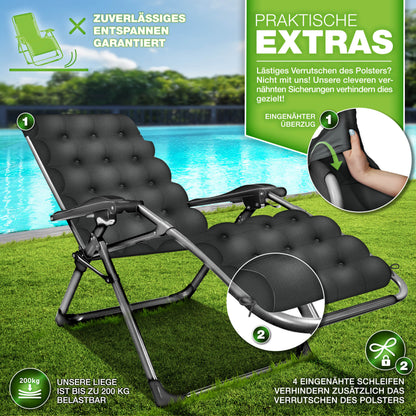 Tillvex® Poltrona Reclinabile Pieghevole Fino a 200Kg Lettino Parasole da Esterno per Giardino con Cuscino Resistente alle Intemperie Balcone, Giardino & Terrazza Lounge Esterno Regolabile con Imbottitura Spessa Poltrona Reclinabile Pieghevole Extra Larga