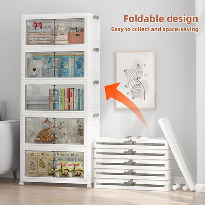 48QT Contenitori Impilabili con Coperchio, Organizzatori per Armadio e Contenitori con Ruote Bloccabili, Scatole Pieghevoli in Plastica per Organizzazione di Armadi, Ufficio, Camera da Letto, Confezione da 2/3/4/5 Cubi
