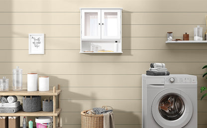 Armadietto Bagno Specchio da Muro Parete Mobile Bagno Sospeso con 2 Ante Mobiletto Pensile Mensola Ripiano Regolabile 58 x 56 x 13 cm