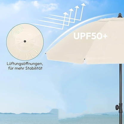 Ombrellone da spiaggia 1 pz, tenda da spiaggia, parasole da giardino, protezione UV, altezza e angolazione regolabili, peso 160g/m², con finestre di ventilazione, fornito con borsa portatile, per giardino, spiaggia, balcone (il diametro si riferisce al di