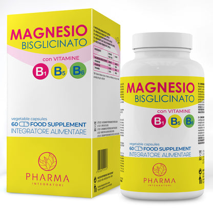 Magnesio Bisglicinato Puro con Vitamina B6, B1 e B5 – Integratore Magnesio ad Alta Qualità in Capsule – Made in Italy