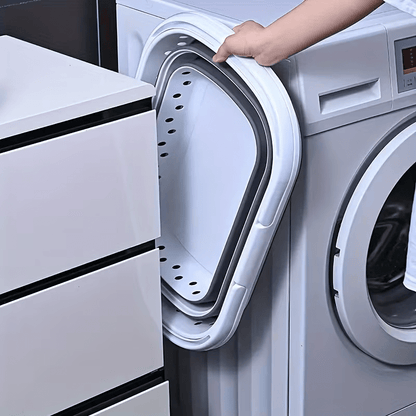 Cesto per il Bucato Retrattile e Pieghevole con Maniglie - 45 Litri - Bianco Grigio