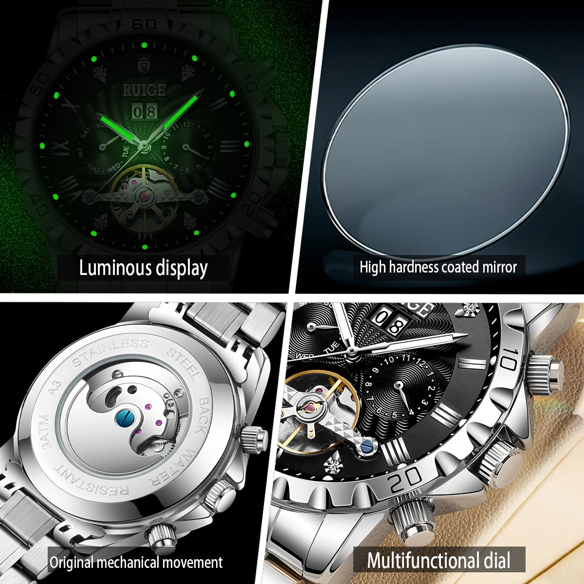 Orologio meccanico automatico di lusso da uomo con indicazione giorno e data, adatto per occasioni d'affari e casual, un regalo perfetto