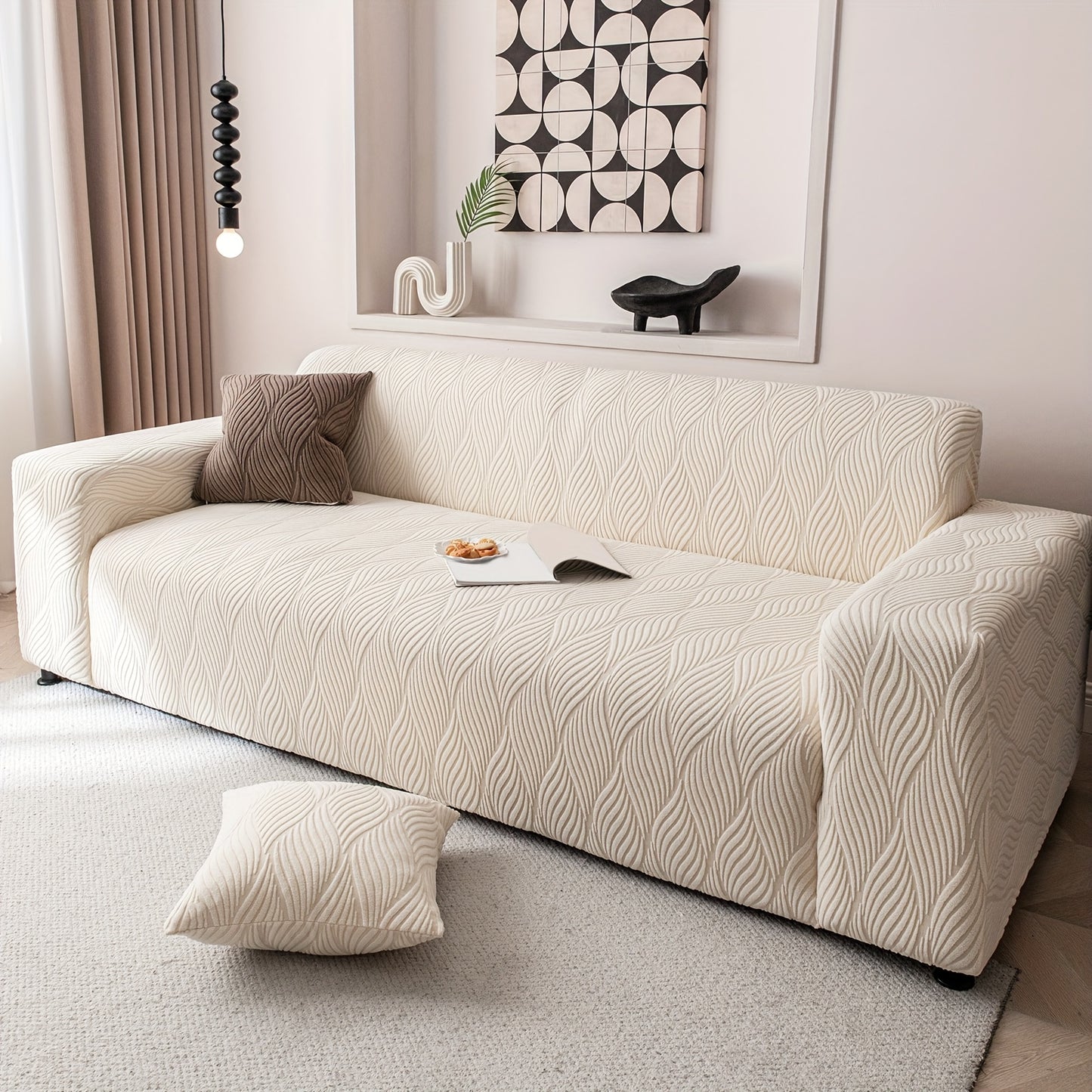 1 pz Copridivano Jacquard Foglia Artistica - Protezione Divano Elasticizzata Monoblocco con Pile Jacquard Elastico, Antiscivolo Adatto agli Animali Domestici, Lavabile in Lavatrice, Arredamento Moderno per la Casa, Protezione Mobili, Federa Decorativa, Te