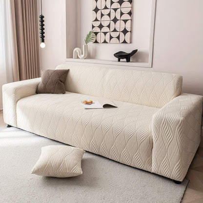 1 pz Copridivano Jacquard Foglia Artistica - Protezione Divano Elasticizzata Monoblocco con Pile Jacquard Elastico, Antiscivolo Adatto agli Animali Domestici, Lavabile in Lavatrice, Arredamento Moderno per la Casa, Protezione Mobili, Federa Decorativa, Te
