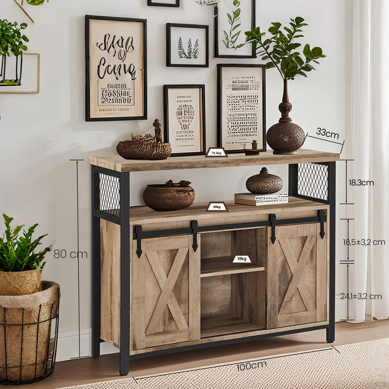 Armadio contenitore, credenza, mobile da cucina con due ante scorrevoli, dimensioni 33 x 100 x 80 cm, ripiani regolabili, stile rustico, adatto per cucine.