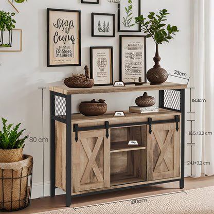 Armadio contenitore, credenza, mobile da cucina con due ante scorrevoli, dimensioni 33 x 100 x 80 cm, ripiani regolabili, stile rustico, adatto per cucine.