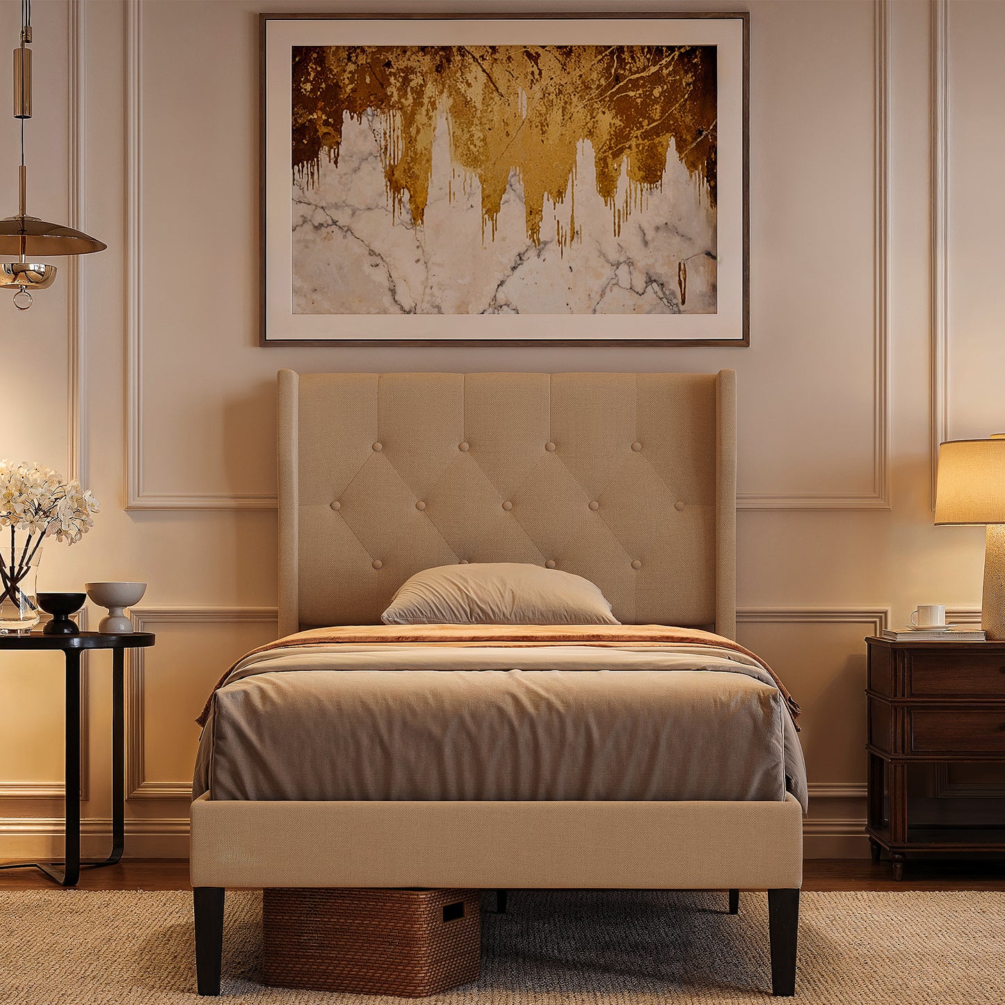 Letto Singolo Imbottito con Testiera Alata e Struttura a Piattaforma | 90x200 cm | Design Moderno | Grigio Scuro | Struttura per Letto Singolo