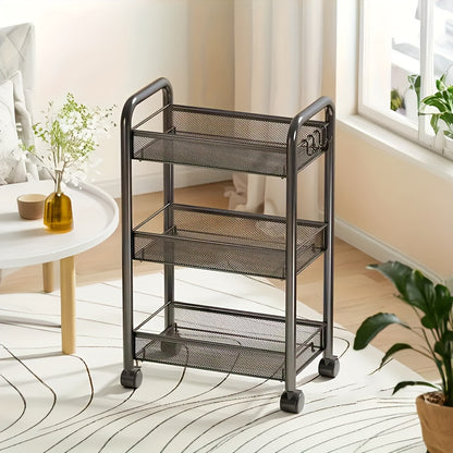 Scaffale Multifunzionale in Metallo a Tre/Quattro Livelli con Ruote, Scaffale Resistente Nero, Ideale per Garage e Cucina, Grande Capacità, Facile da Montare, Scaffale e Armadio per Cucina, Pratico e Funzionale, Perfetto per Cucina e Dispensa, Cestelli pe