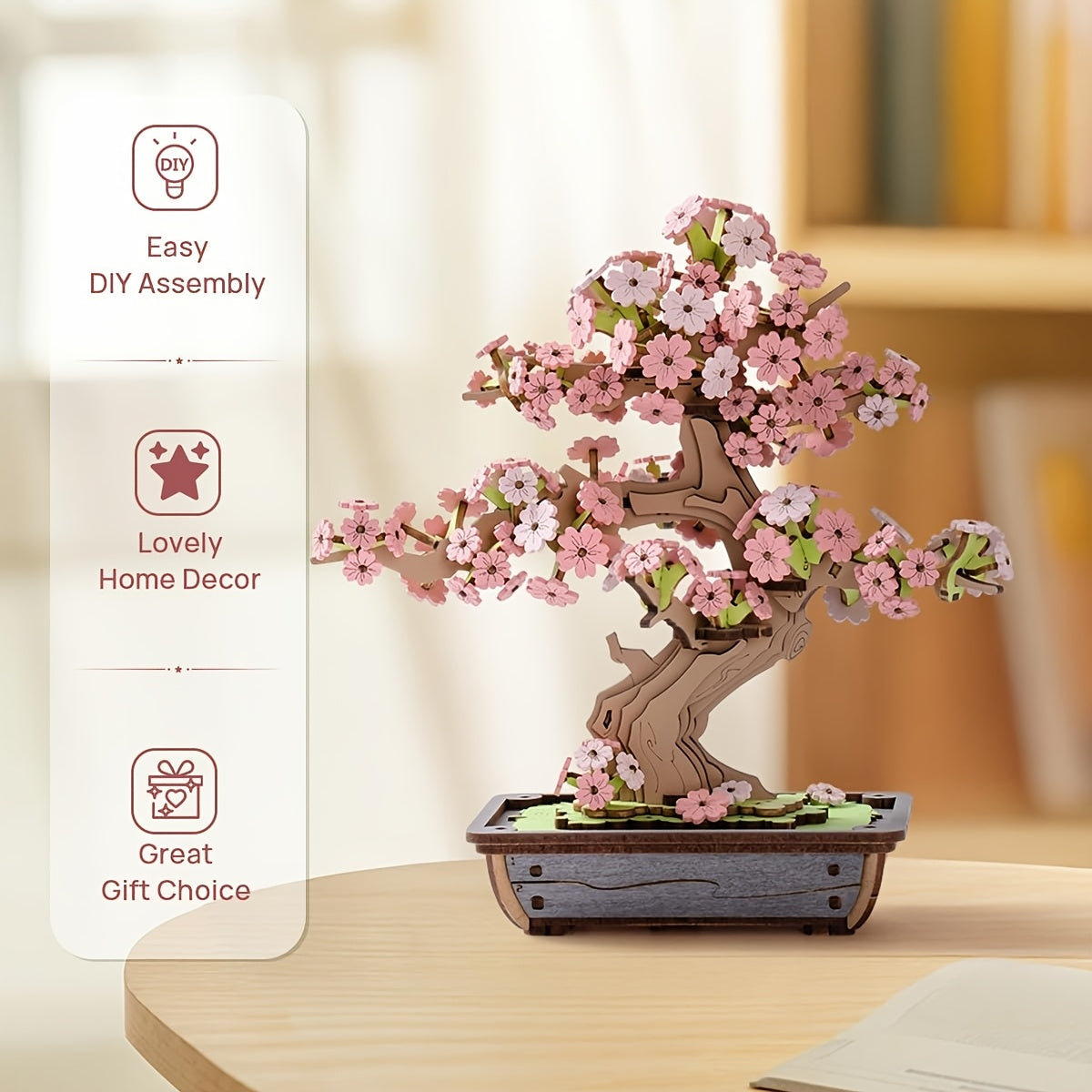 Rolife Puzzle 3D in Legno Modello Bonsai Sakura, Set Artigianale Decorazioni per la Casa Ornamenti Regali Creativi per e Adolescenti 14+