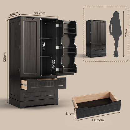 Credenza pensile per cucina - Mobiletto a pavimento con 2 cassetti e 2 ante - 60x40x120cm - Armadi da cucina bianchi